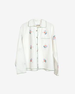 Рубашка со Светло-Зеленым Краем / Light Green Hem Long Sleeve белая