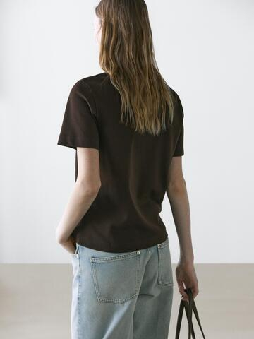 Massimo Dutti Футболка интерлок, короткие рукава, коричневый