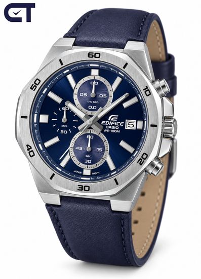 CASIO EFV-640L-2AVUDF EDIFICE мужские наручные часы — хронограф на кожаном ремешке с синим циферблатом
