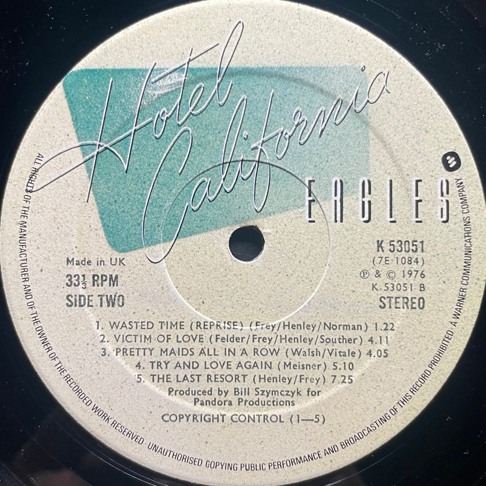 Eagles ‎– Hotel California (Англия 1976г.)