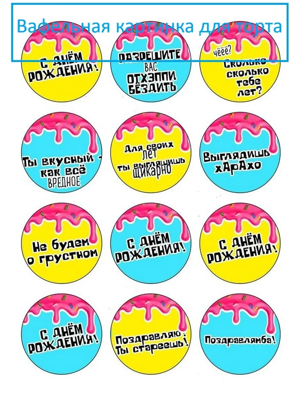 Формат А4 Вафельная картинка для торта С днем рождения
