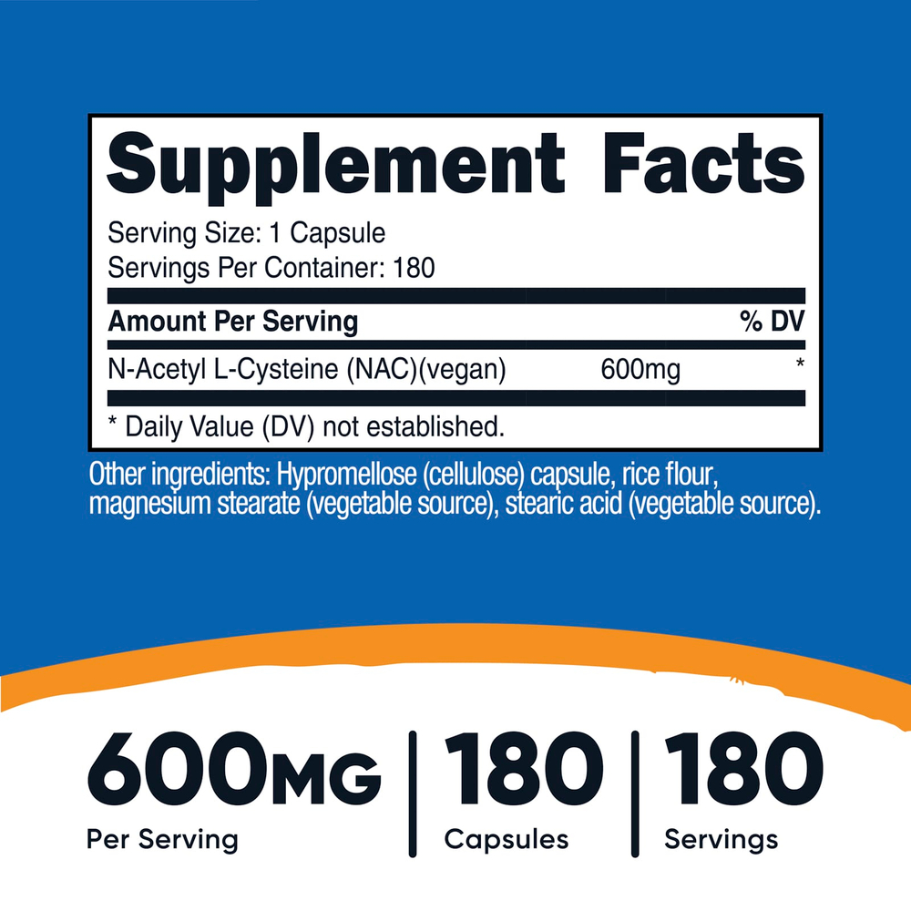 Nutricost, NAC, 600 мг, 180 капсул