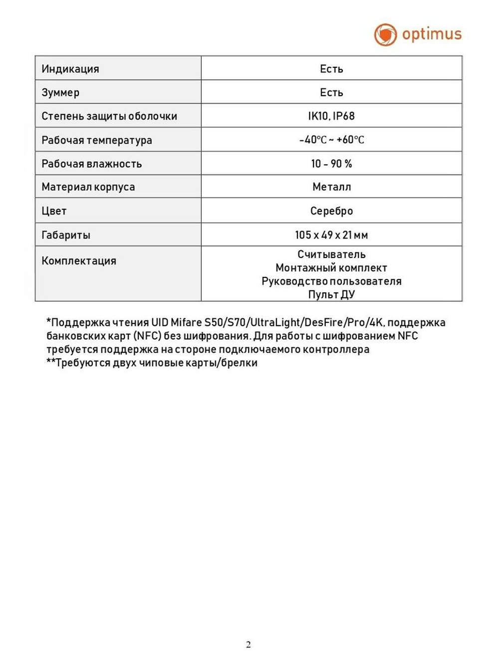 Считыватель Optimus RMHE368