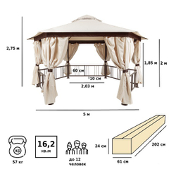 Шатер садовый Green Glade Gexagon Big Beige (сторона 250 см, площадь 16 м²)