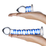 Набор из 2 стеклянных игрушек с синей спиралью Swirly Dildo & Buttplug Set (Цвет: прозрачный)
