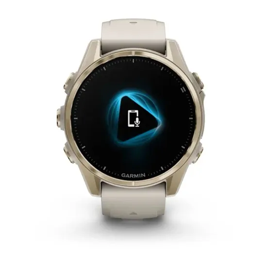 Мультиспортивные GPS часы Garmin Fenix 8S (43 mm) AMOLED, Sapphire Soft Gold with Fog Gray/Dark Sandstone Silicone Band 010-02903-11