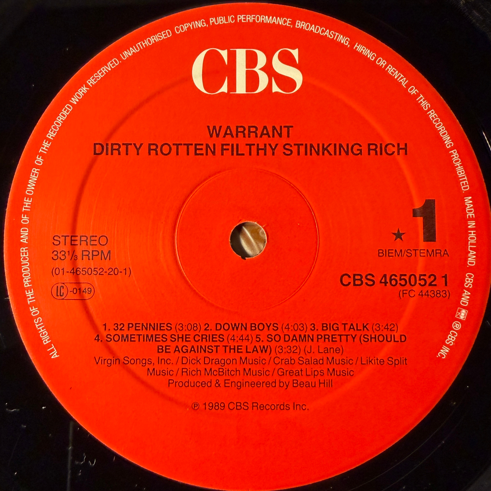 Warrant ‎– Dirty Rotten Filthy Stinking Rich (Голландия 1989г.)