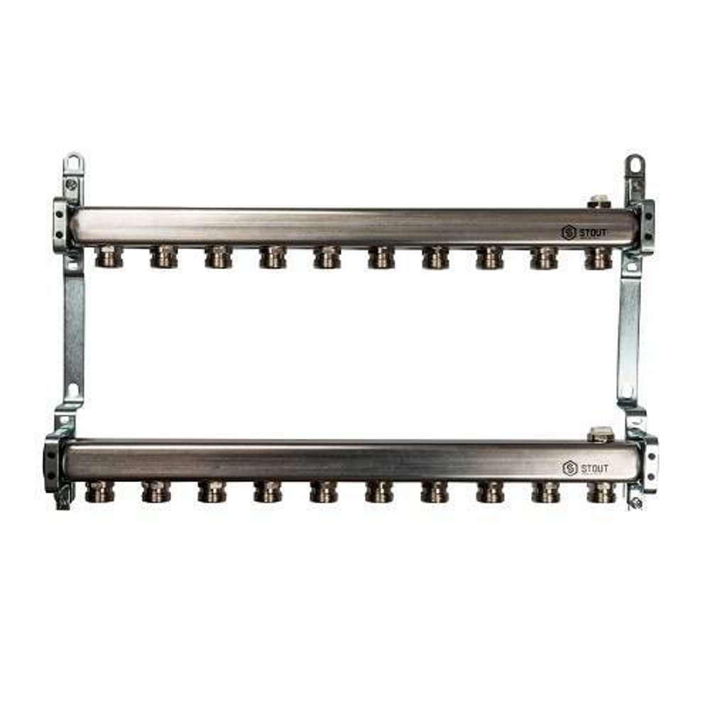 Коллекторная группа нерегулируемая STOUT SMS0923 - 1" на 10 контуров 3/4"EK (нерж.сталь)