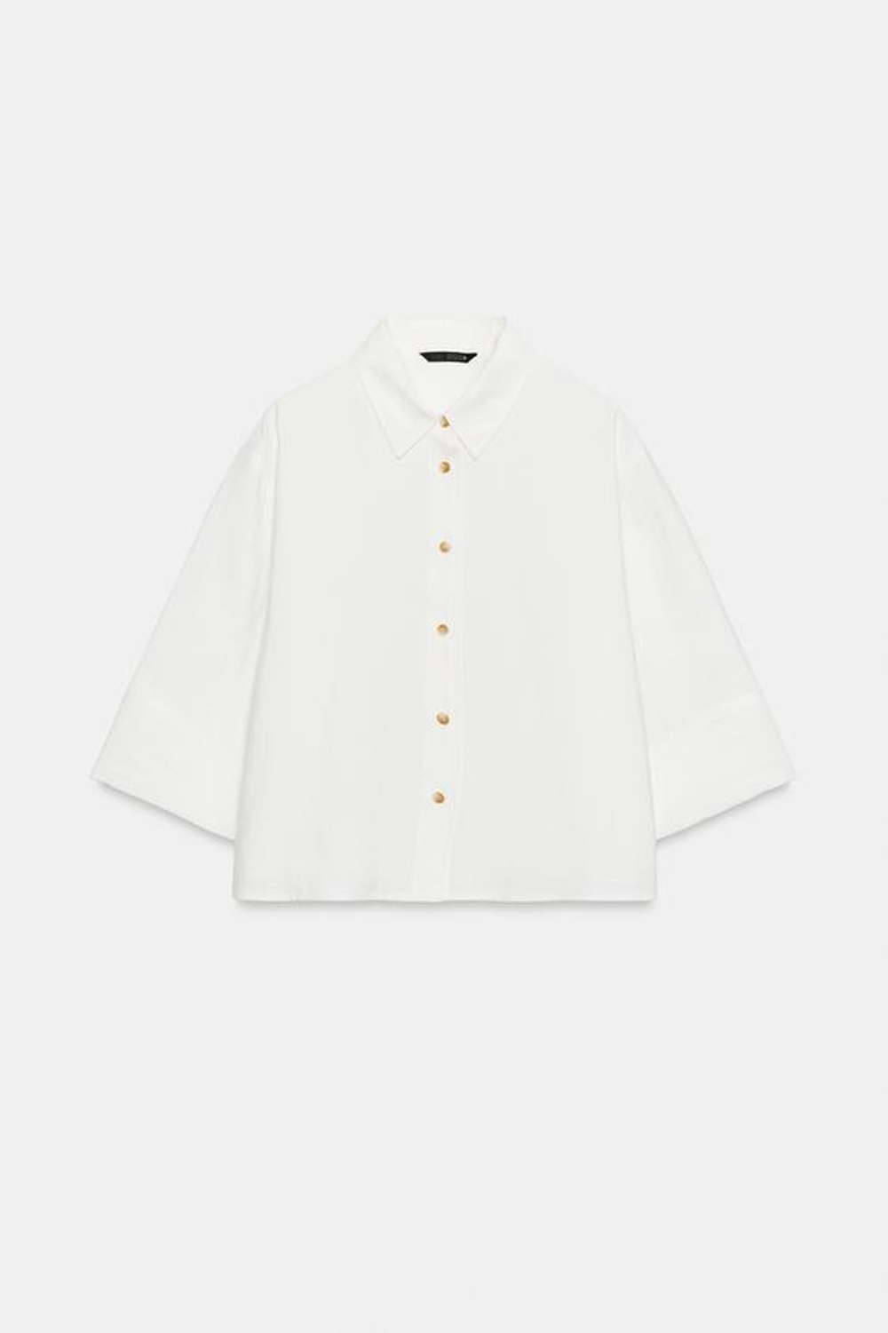 ZARA УКОРОЧЕННАЯ РУБАШКА С ШИРОКИМИ РУКАВАМИ, БЕЛЫЙ