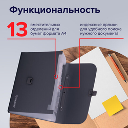 BRAUBERG Папка-портфель пласт. BRAUBERG А4 (327х254х30мм), 13 отделений, серый, 221438