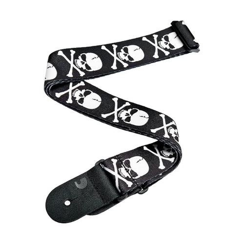 D`Addario 50H01 гитарный ремень "Skull & Cross Bones", 50 мм, ткань, кожаные наконечники