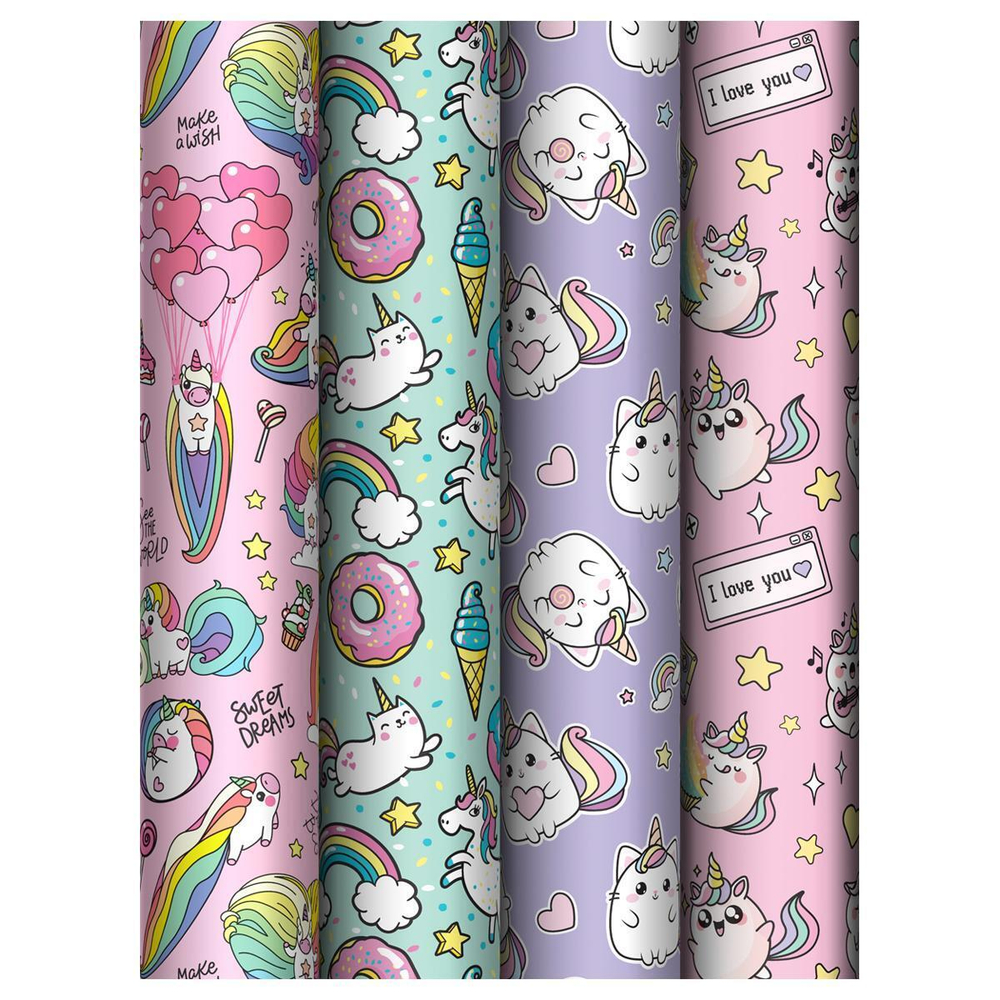 Упаковочная бумага глянц. 70*100см в ассорт."Unicorn"(MESHU)