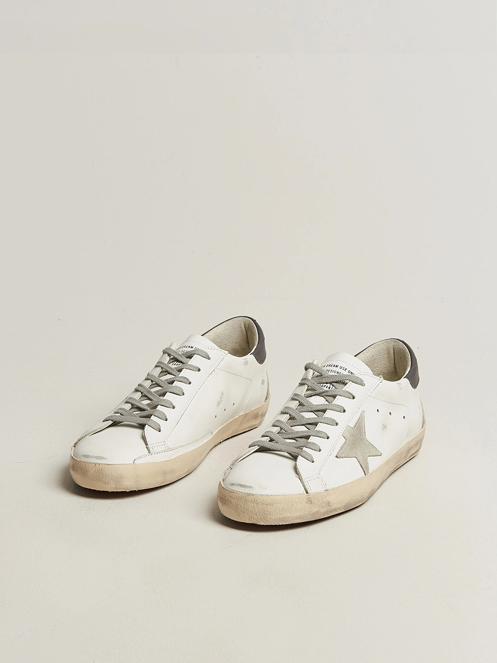 Men's Super Star with grey heel tab and metal stud lettering