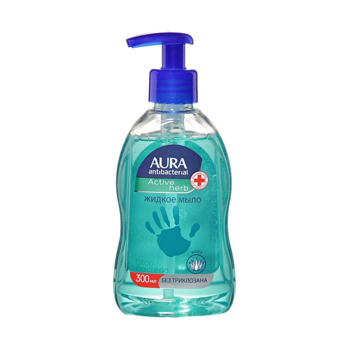 Мыло жидкое Aura "Antibacterial. Экстракт алоэ", с дозатором, 300мл