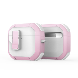 Чехол белый с розовыми вставками (WhitePink) от Dux Ducis для наушников AirPods 4, серия PECP Series Case, в комплекте с карабином