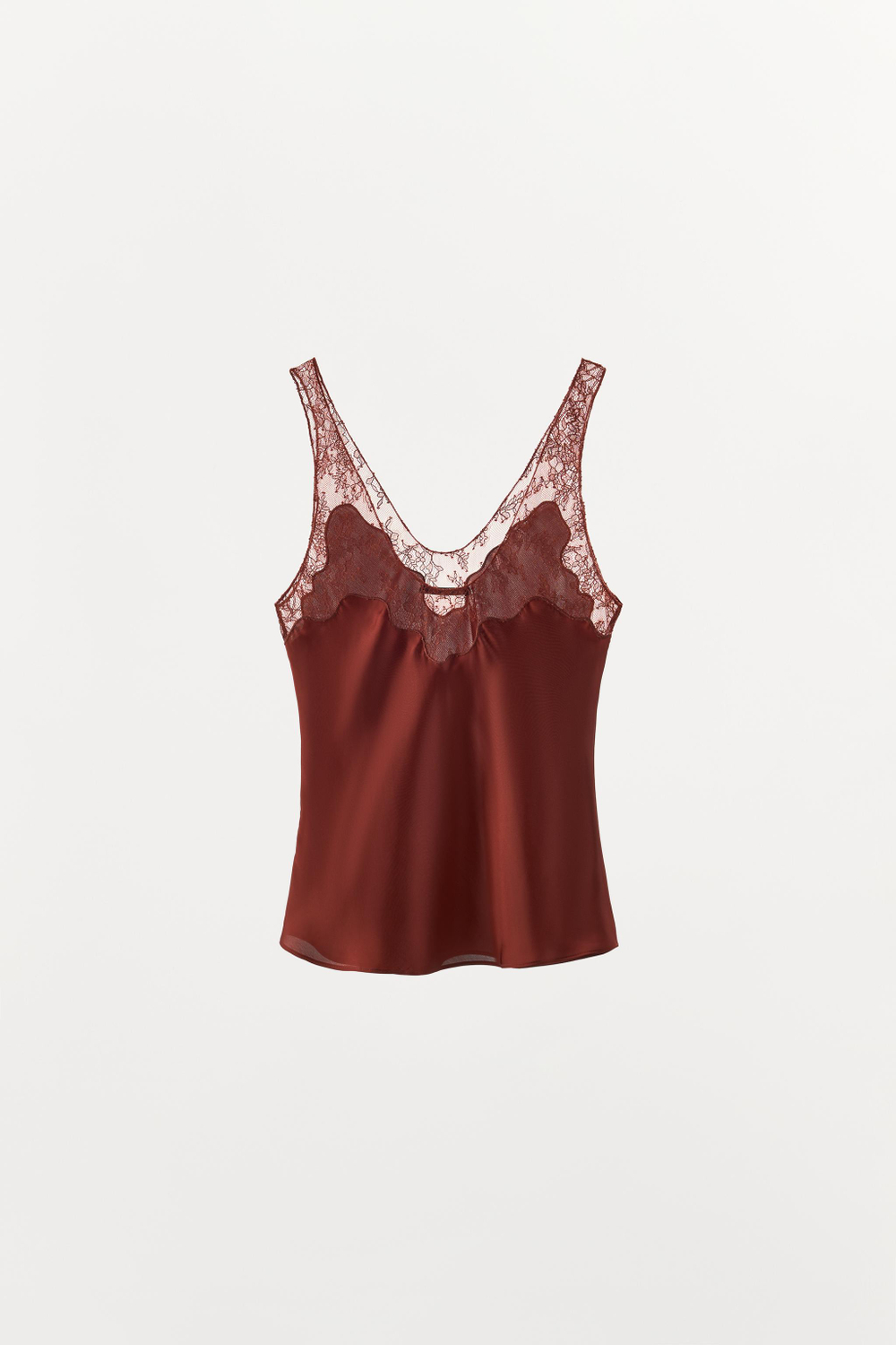 ZARA ТОП В БЕЛЬЕВОМ СТИЛЕ С КРУЖЕВОМ — ZW COLLECTION, МЕДНЫЙ