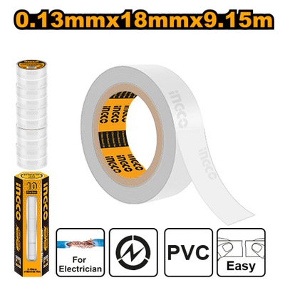 Изолента белая ПВХ 18мм х 9,15м INGCO HPET1108