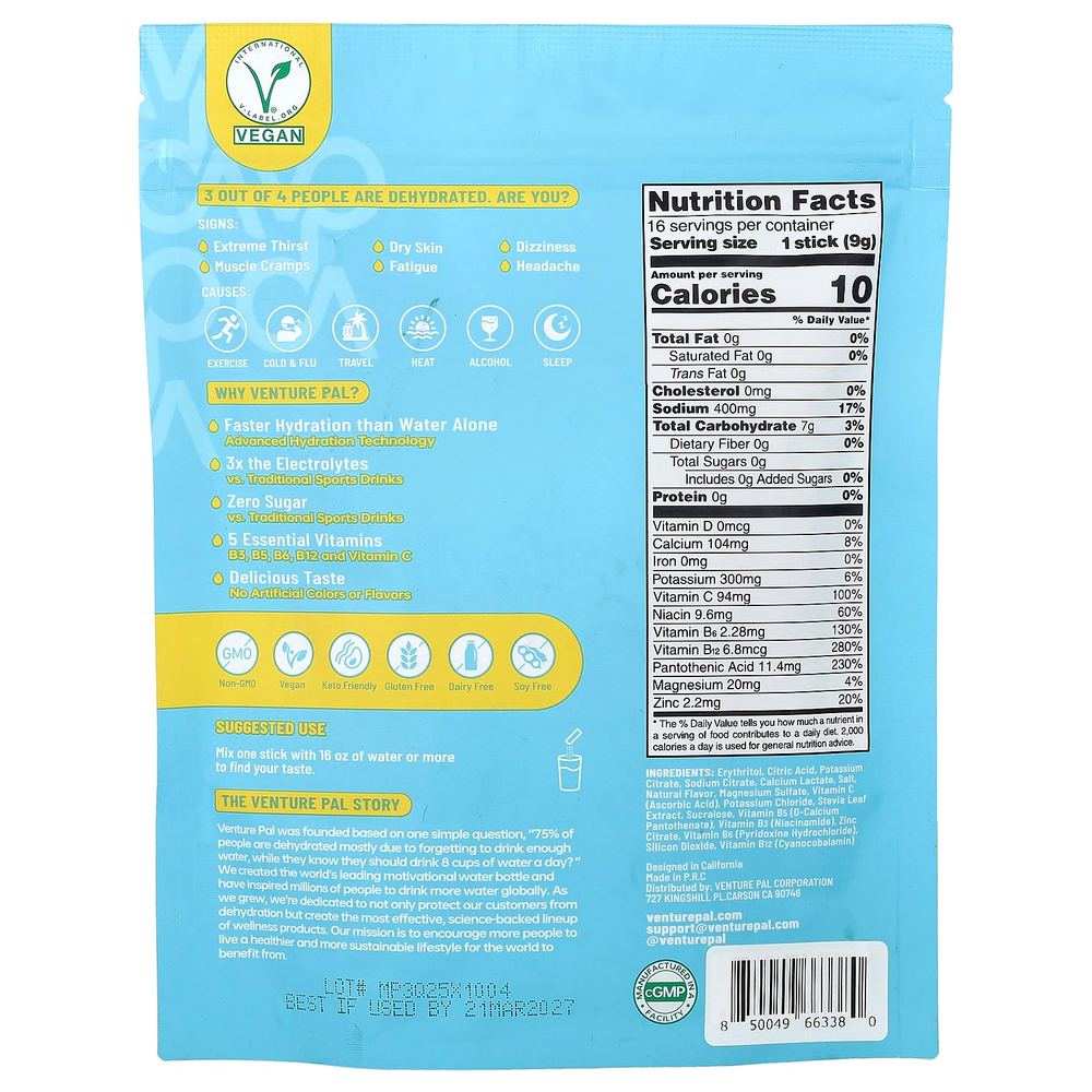 Venture Pal, Hydration Boost, смесь для приготовления электролитического напитка, со вкусом ананаса, 16 пакетиков по 9 г (0,32 унции)