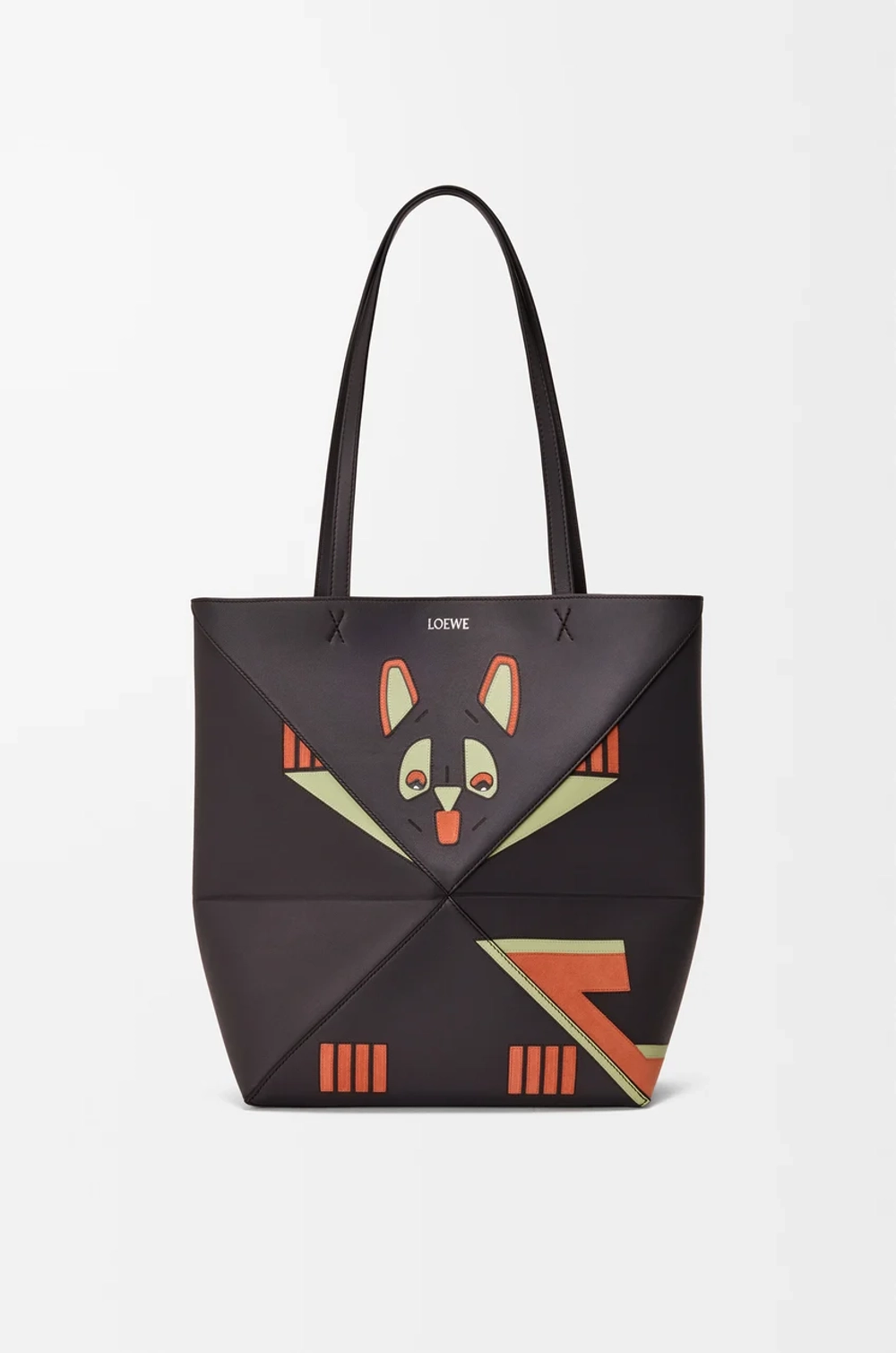Loewe Сумка-тоут среднего размера Futurist Cat Puzzle Fold из телячьей кожи наппа, темно-серый