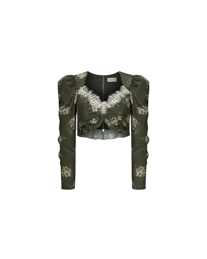Ренни (Rennie top), топ из хаки крепдешина с молочными цветами