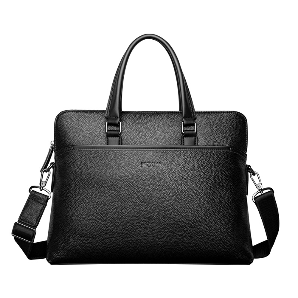 COW Top Grain Cow Leather Laptop Bag Large Men"s Black