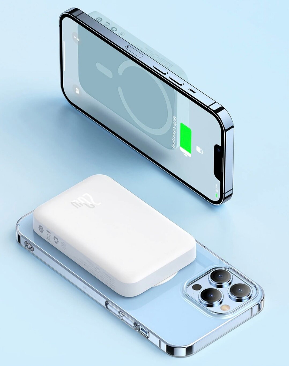 Внешний аккумулятор с магнитом повербанк Power Bank 10000mAh 20W белый Magnetik Mini Wireless BASEUS