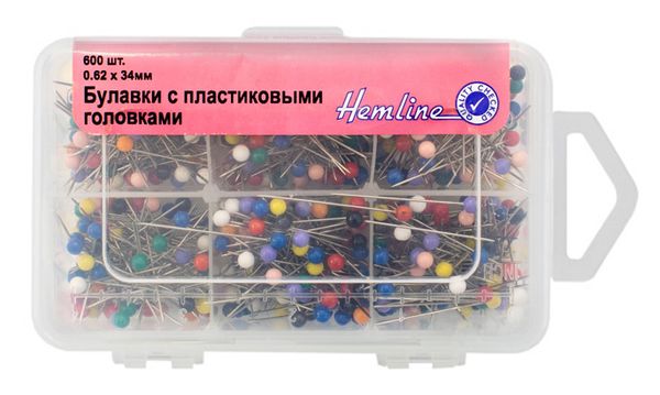 Булавки с цветными пластиковыми головками l=34 мм, в органайзере | 5 упак. по 600 шт, Hemline