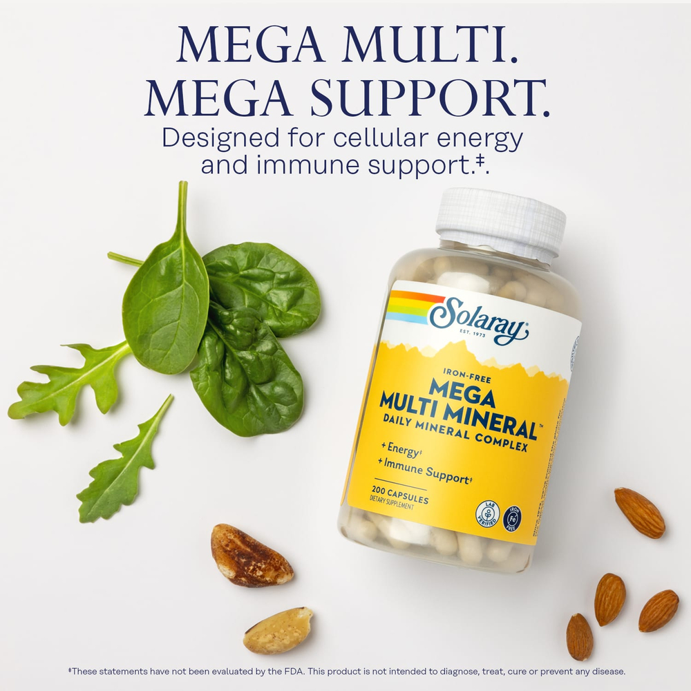 Solaray, Mega Multi Mineral, без железа, 200 капсул