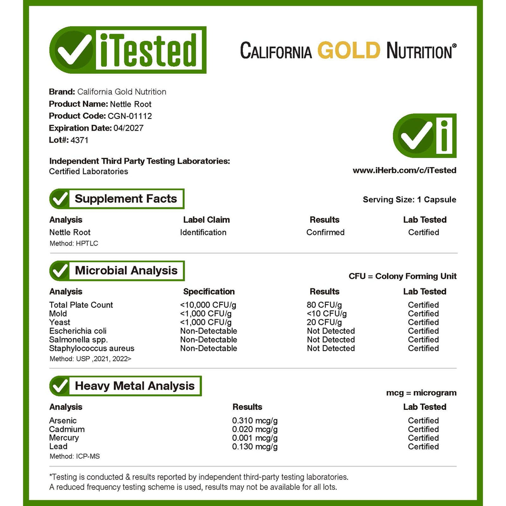 California Gold Nutrition, EuroHerbs®, экстракт корня крапивы, качество Euromed, 250 мг, 60 растительных капсул