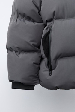 ZARA СТЕГАНОЕ ПАЛЬТО WATER REPELLENT С КАПЮШОНОМ, АНТРАЦИТОВО-СЕРЫЙ