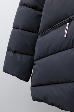 ZARA СТЕГАНОЕ ПРОРЕЗИНЕННОЕ ПАЛЬТО WATER RESISTANT, АНТРЦИТОВО-СЕРЫЙ