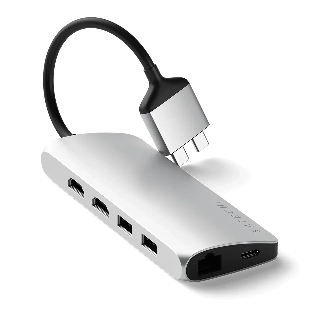 USB-концентратор Satechi Type-C Dual Multimedia Adapter, 3 разъема, Silver (Серебристый)