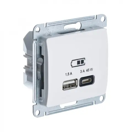GLOSSA USB РОЗЕТКА A + тип-C 45Вт высокоскор.заряд. QC, PD, механизм, БЕЖЕВЫЙ
