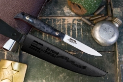 Клубный нож ТОВАРИЩ Elmax (Cryo) Satin Carbon-Red G10 Handle Leather Sheath