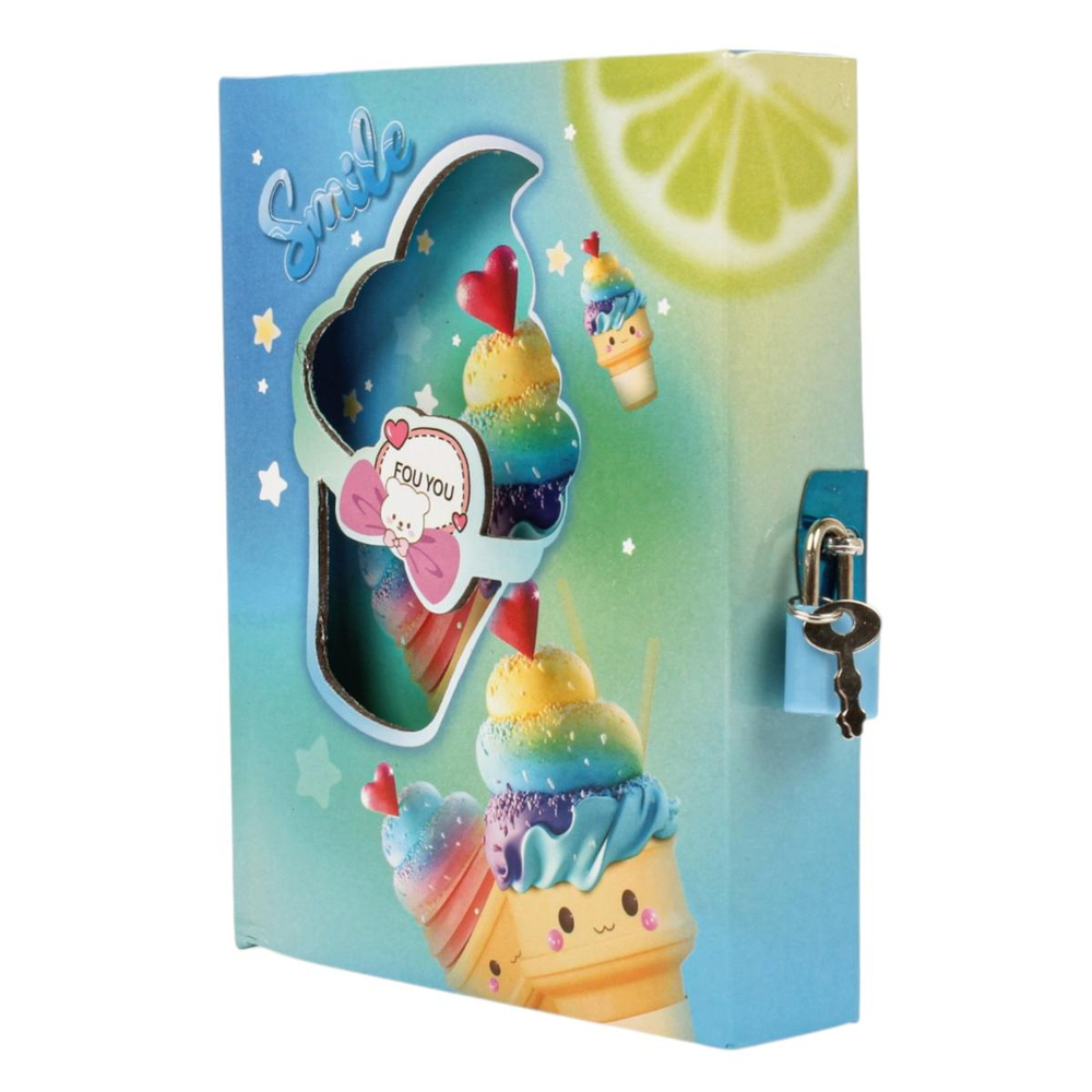 Блокнот "Ice cream" в коробке с вырубкой на замке, 16*12,5см, 45л, 3 цвета микс