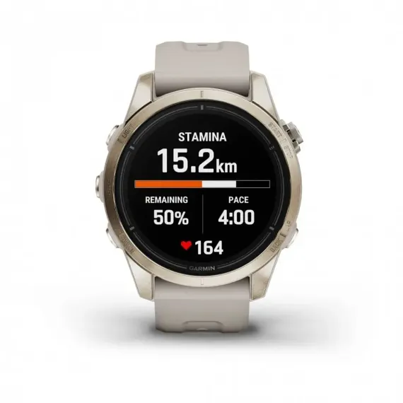 Garmin epix Pro (Gen 2) Sapphire Edition 42 мм, золотистый корпус со светло-песочным ремешком