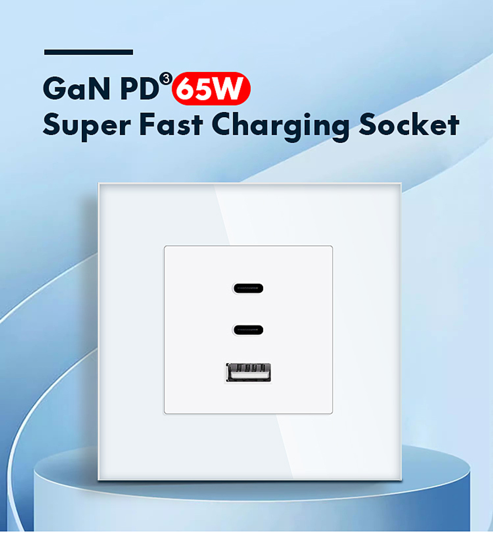 Блок зарядки в рамку 65W TYPE A+C+C 65WUSB БЕЛЫЙ