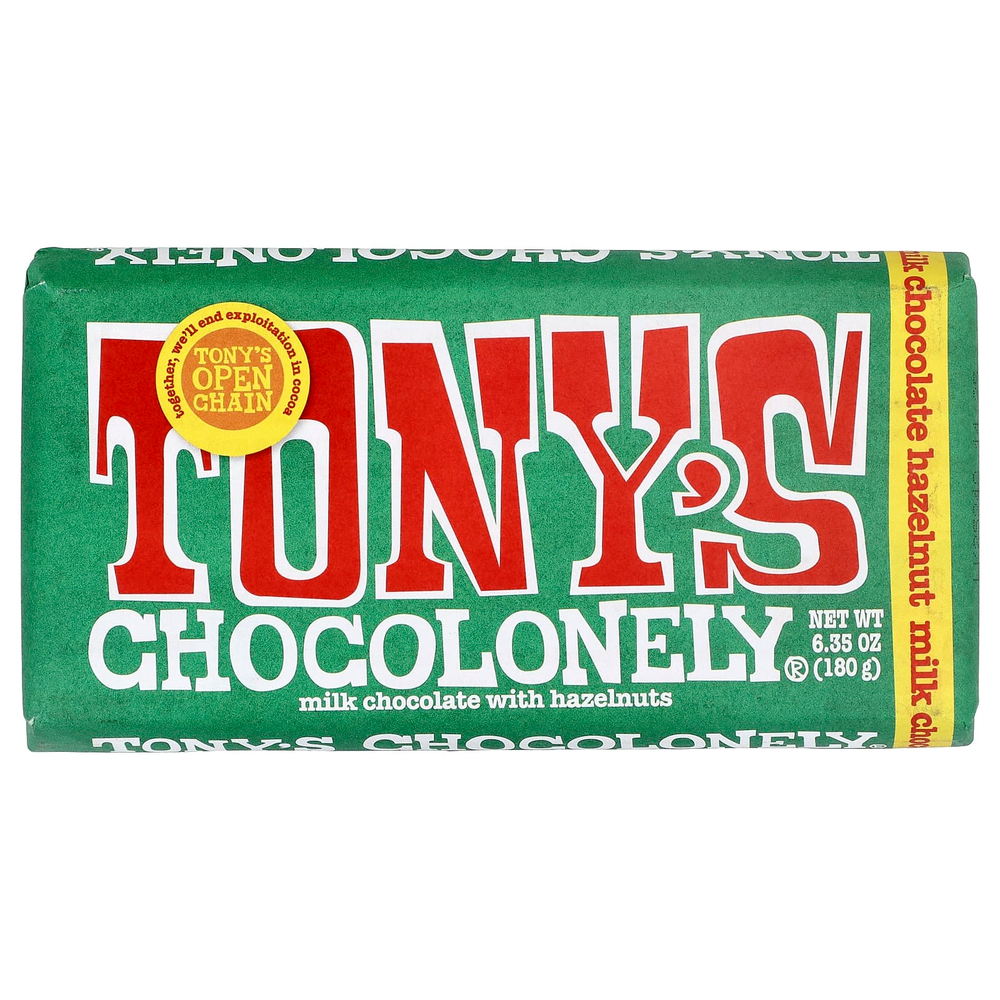 Tony's Chocolonely, батончик из молочного шоколада с фундуком, 180 г (6,35 унции)