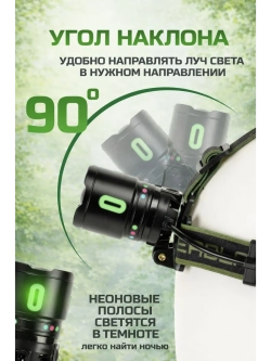 Налобный аккумуляторный фонарь с Power Bank и Zoom 8 режимов