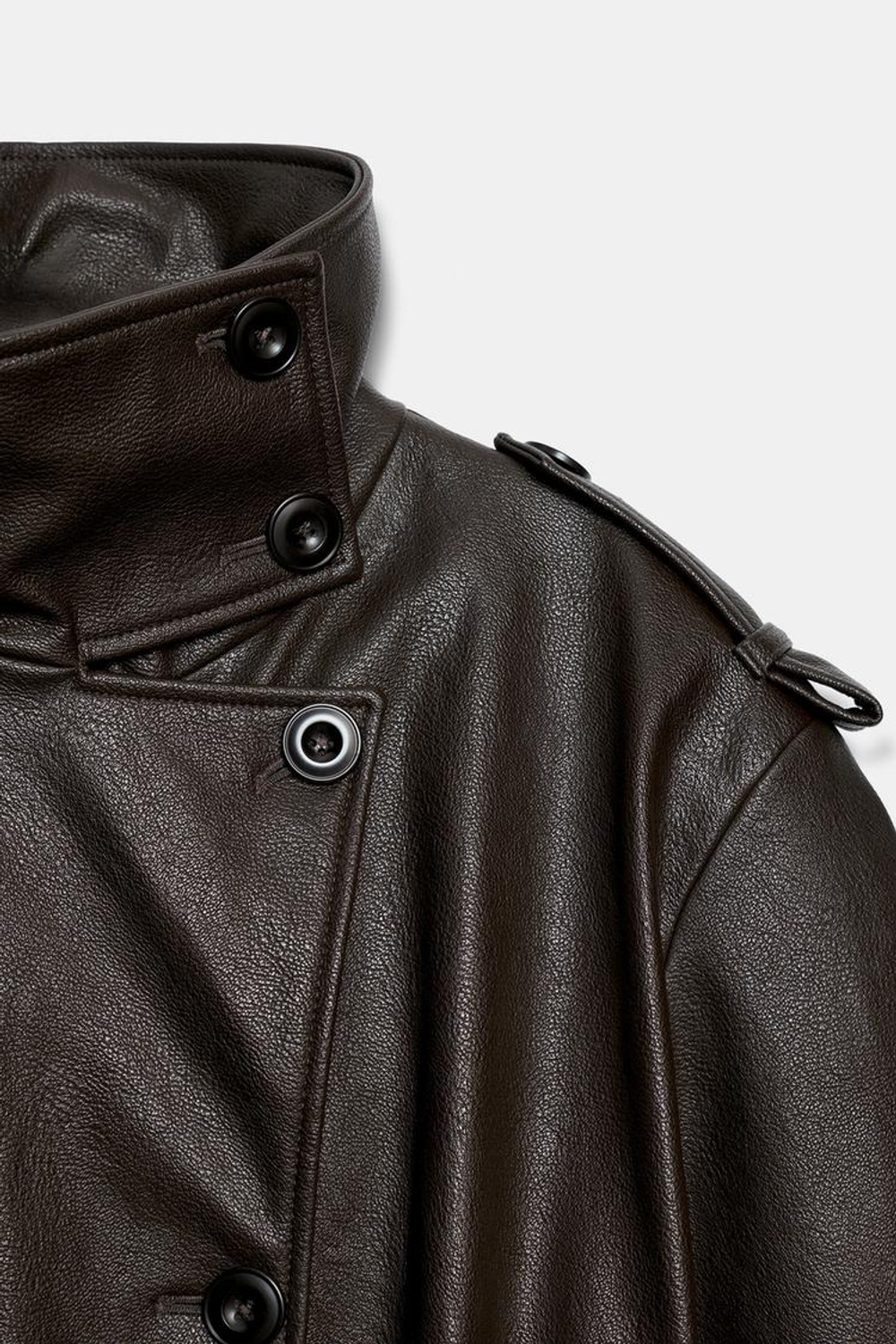 ZARA ДЛИННЫЙ ТРЕНЧ ИЗ ИСКУССТВЕННОЙ КОЖИ, ТЕМНО-КОРИЧНЕВЫЙ