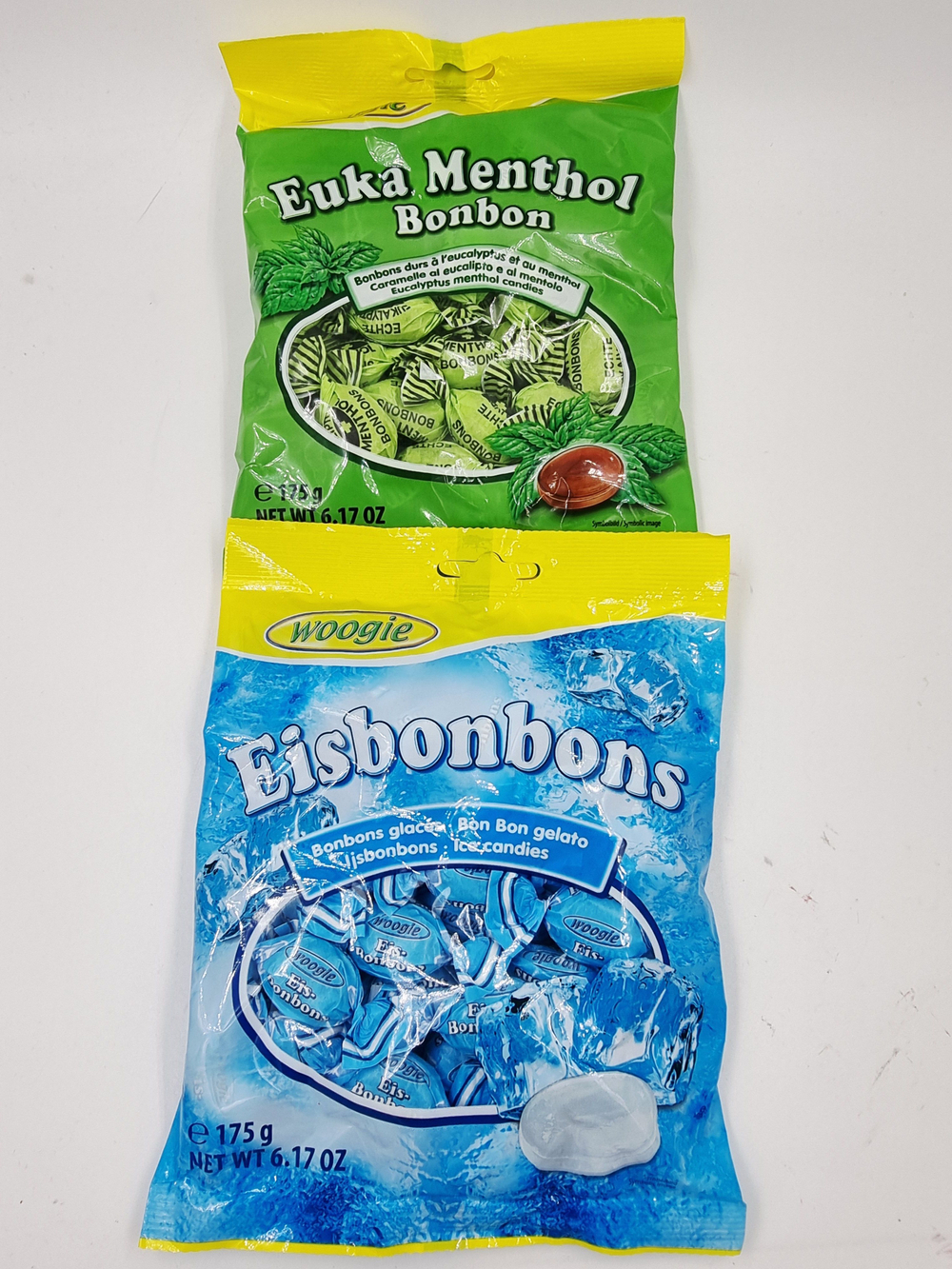 Леденцы набор Woogie Eisbonbons Ментол и Euka Bonbon Лимон 350 г (175 гх2), Германия