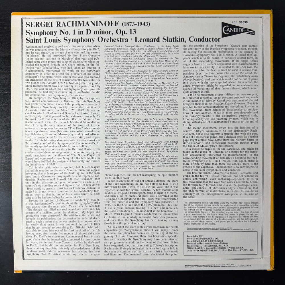 Рахманинов - Симфония № 1 (США 1977г.)