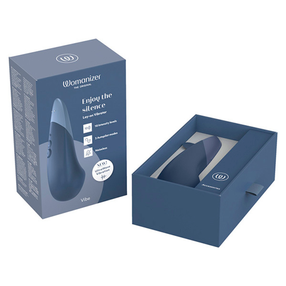 Темно-синий клиторальный вибратор 14,2см Womanizer Vibe Blue WZFS1SG6