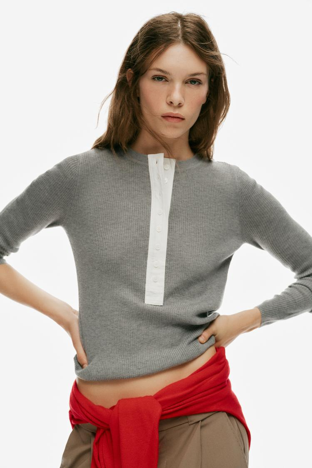 ZARA СВИТЕР ИЗ ШЕРСТИ С ПУГОВИЦАМИ, СЕРЫЙ МЕЛАНЖ