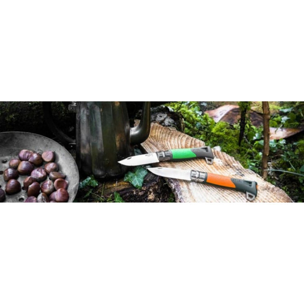 Набор-дисплей Opinel, 8 ножей №12 Explore из нержав стали, 4 зеленых + 4 оранжевых