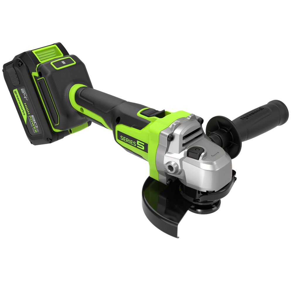Угловая шлифовальная машина акк. Greenworks AG590, 24V, б/щет, 125 мм, 8500 об/мин, Anti-Kickback,1х8Ач,ЗУ,кор (3201007CUH)