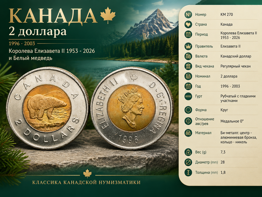 Канада 2 доллара, 1996 Белый медведь XF