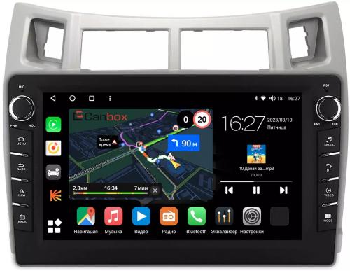Магнитола для Toyota Vitz 2, Yaris 2 2005-2011 (рамка серебро) - Canbox 9-100 Android 10, Быстрая, CarPlay, 4G SIM-слот