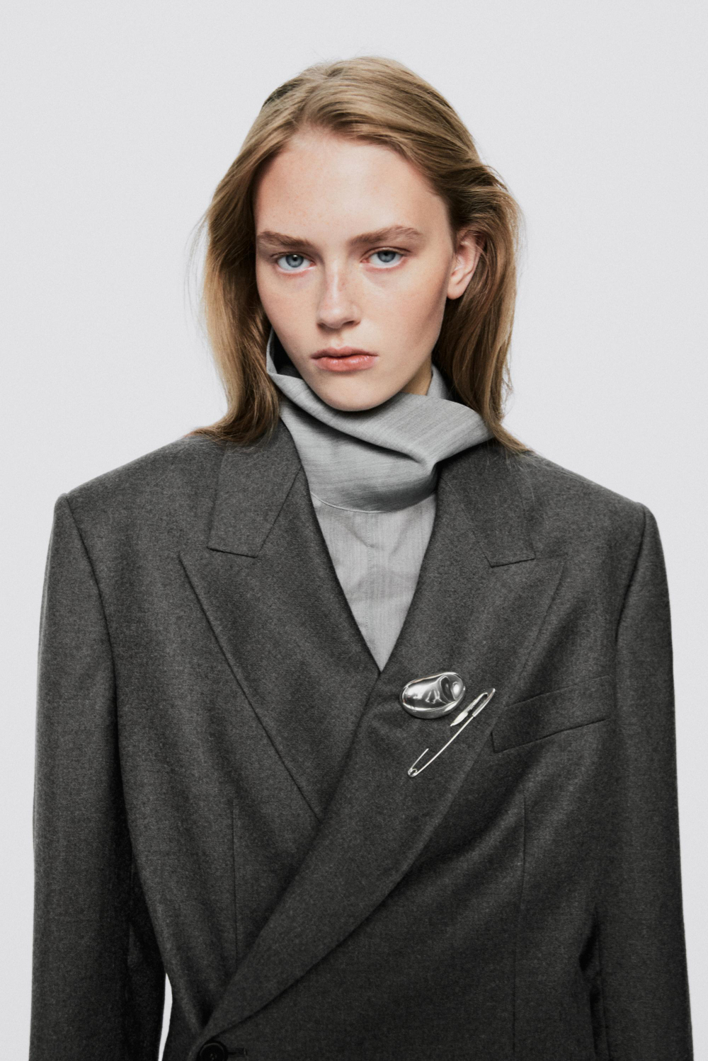 Massimo Dutti Двубортный пиджак оверсайз - Limited Edition, серый