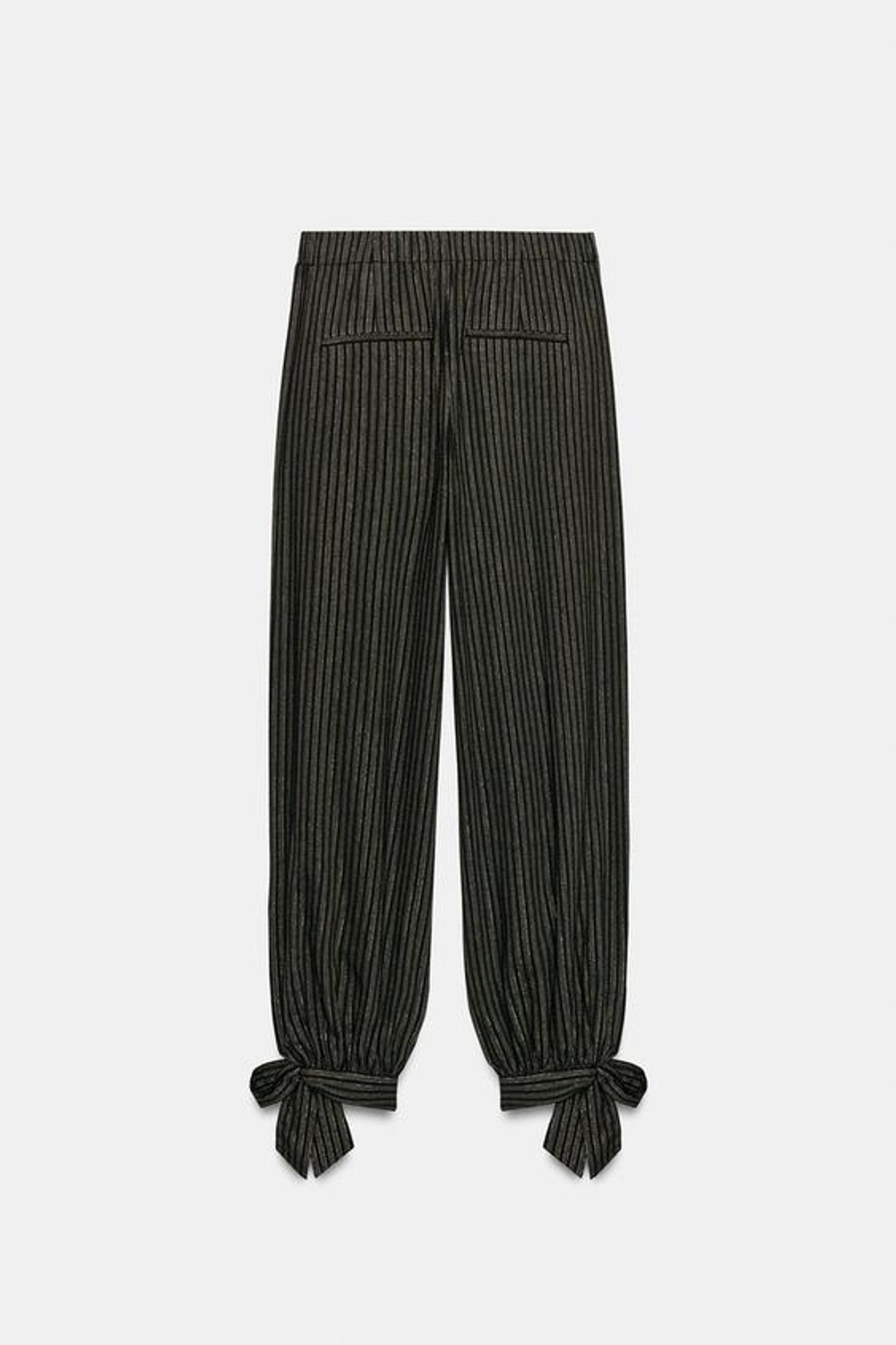 ZARA БРЮКИ С БАНТАМИ И МЕТАЛЛИЗИРОВАННОЙ НИТЬЮ, ЧЕРНЫЙ/ЗЕЛЕНЫЙ